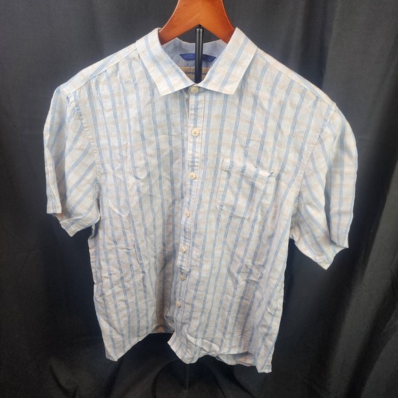 Tommy Bahama Other - Tommy Bahama Short Sleeve Button‎ Up Island Modern Fit Blue Plaid Size Large
